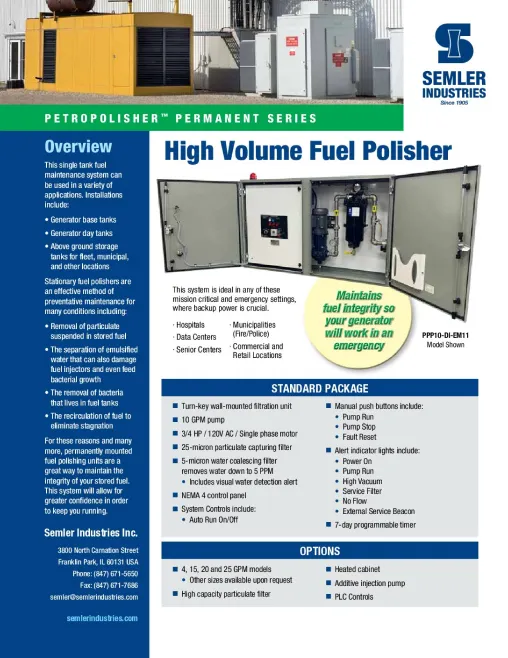 Stationary High Volume Fuel Polisher Datasheet